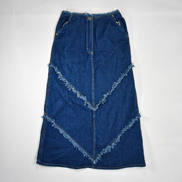 Vintage Starwear Fringe Embroidered Maxi Jean Skirt - 9/10 - Picture 1 of 5